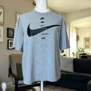 Nike Grey Swoosh T-shirt Gray Short Sleeves Cotton S Oversized Loose Activewear